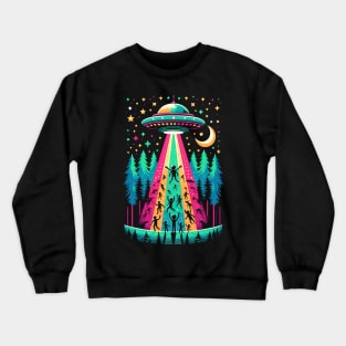 Galactic Festivity: Colorful UFO Abduction Party Design Crewneck Sweatshirt